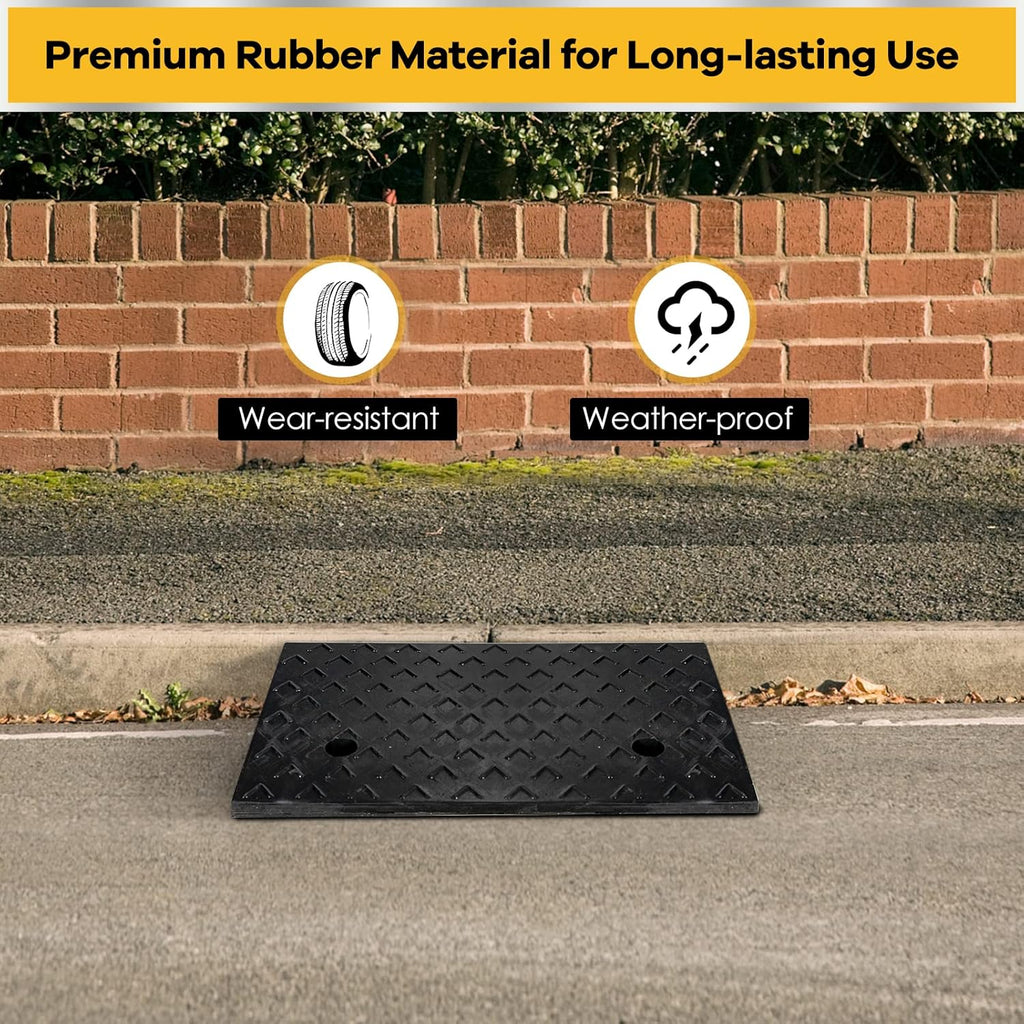 6” Rubber Curb Ramps 2PCS, Heavy Duty 22° Driveway Ramps with 4 Expansion Bolts & Predrilled Holes, Anti-Slip Surface, 6,800 lbs Load Capacity Q845018