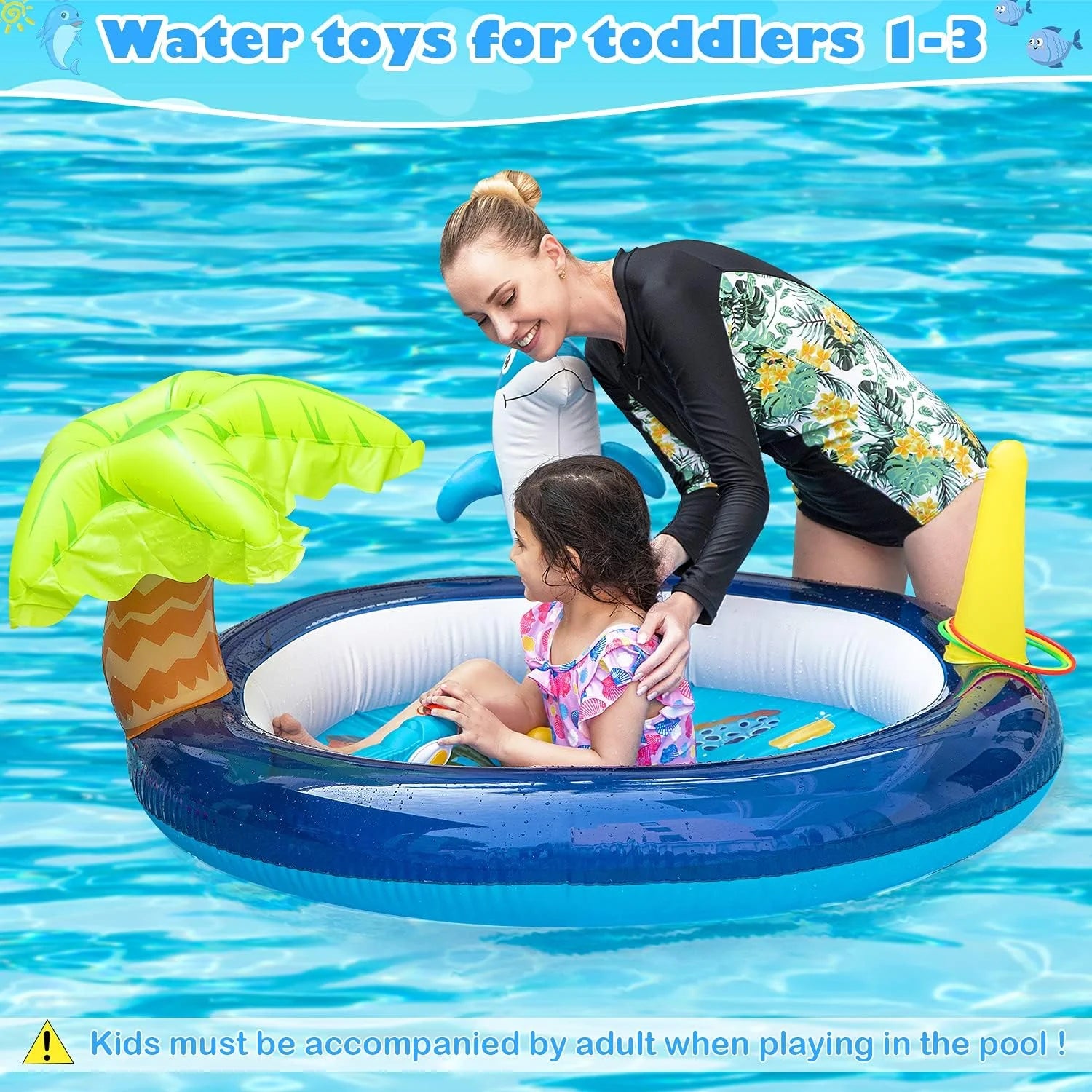 Blue Inflatable Swimming Pool with Dolphin Sprinklers Q4108