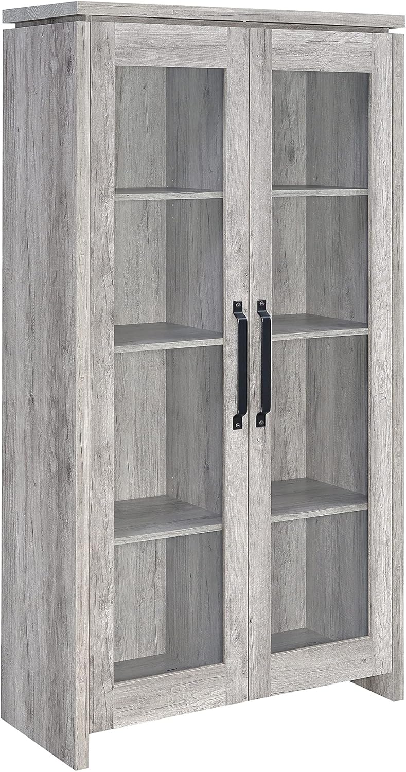 2-door Curio Cabinet Grey Driftwood and Clear P239085