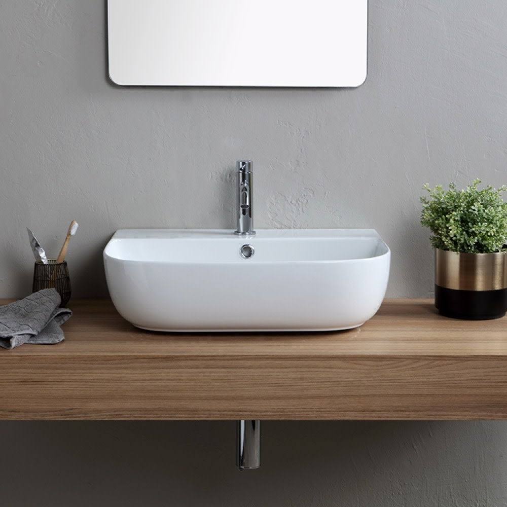 White Three Hole Bathroom Sink B7372