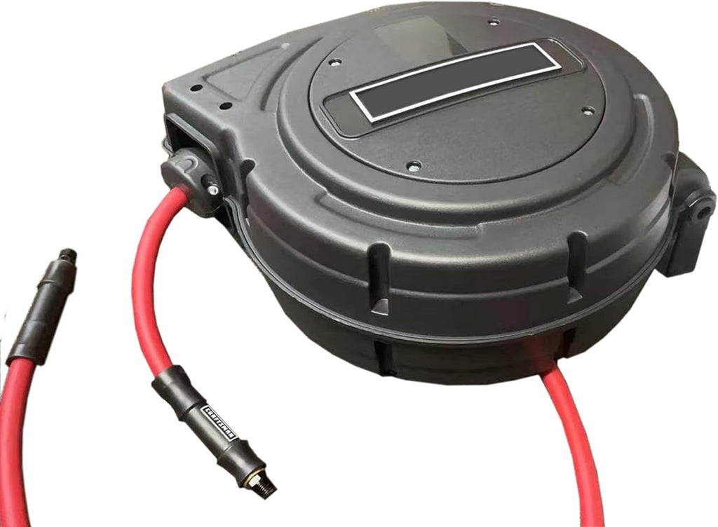 3/8 inch x 50 ft Enclosed Retractable Air Compressor Hose Reel with 3 ft Lead-in Hybrid Hose I27402