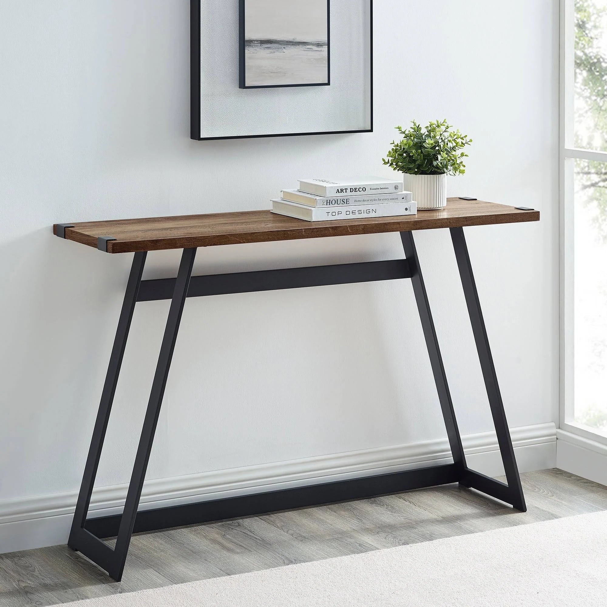 Dark Walnut Metal Entry Table M141989