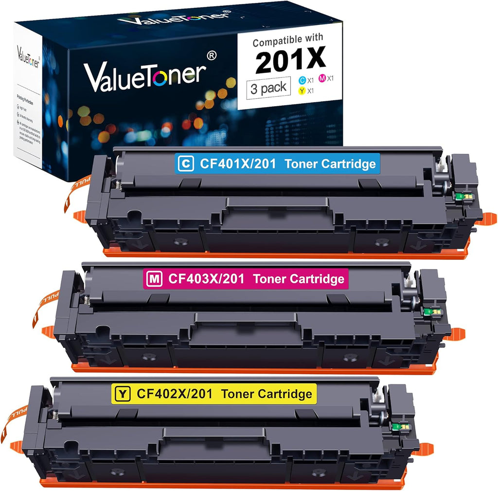 Compatible Toner Cartridge 3-Pack for HP 201X 201A CF401X CF402X CF403X Color Pro MFP M277dw M252dw M277n M277c6 M252n M277 Printer (Cyan,Magenta,Yellow) U875