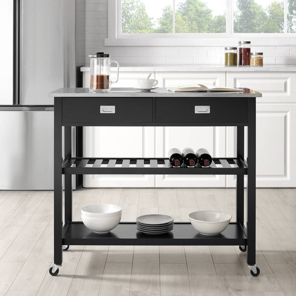 Black Stainless Steel Top Kitchen Island Cart X44438