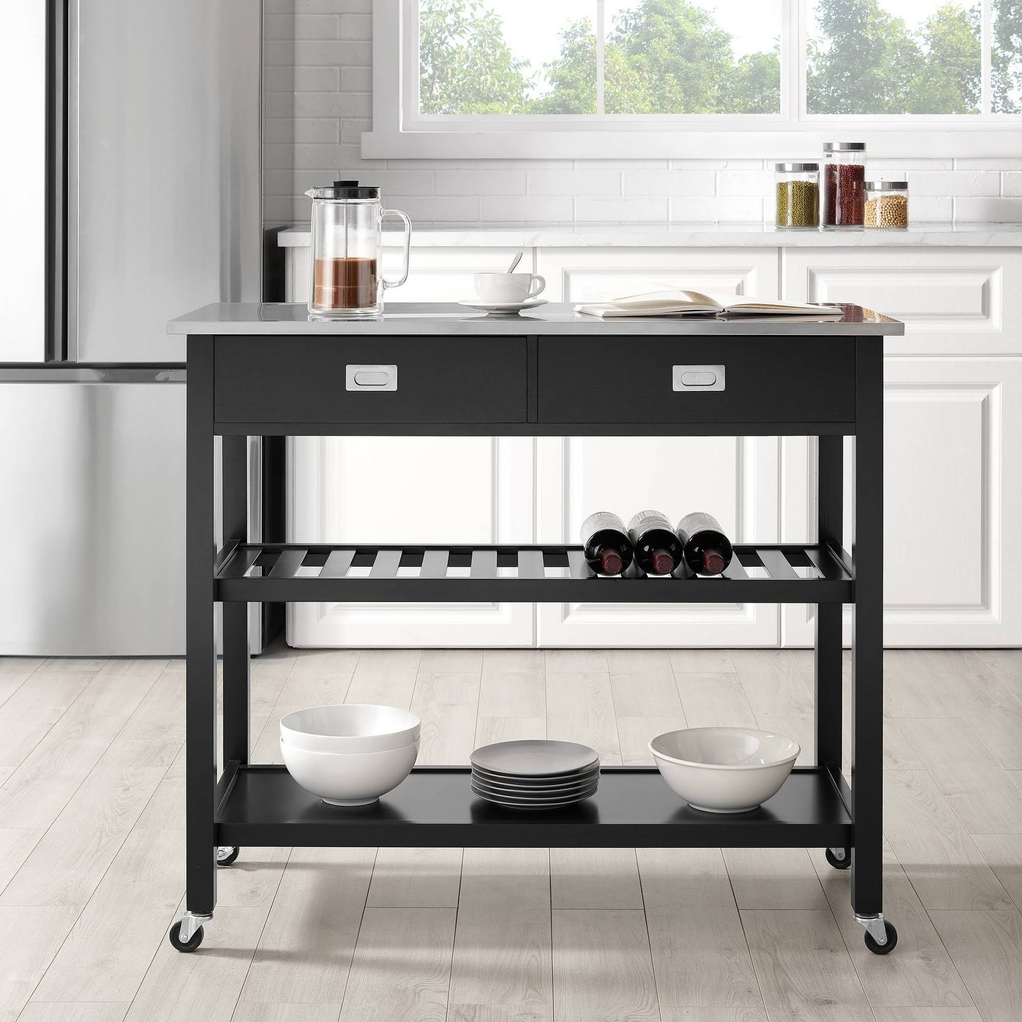 Black Stainless Steel Top Kitchen Island Cart X44438