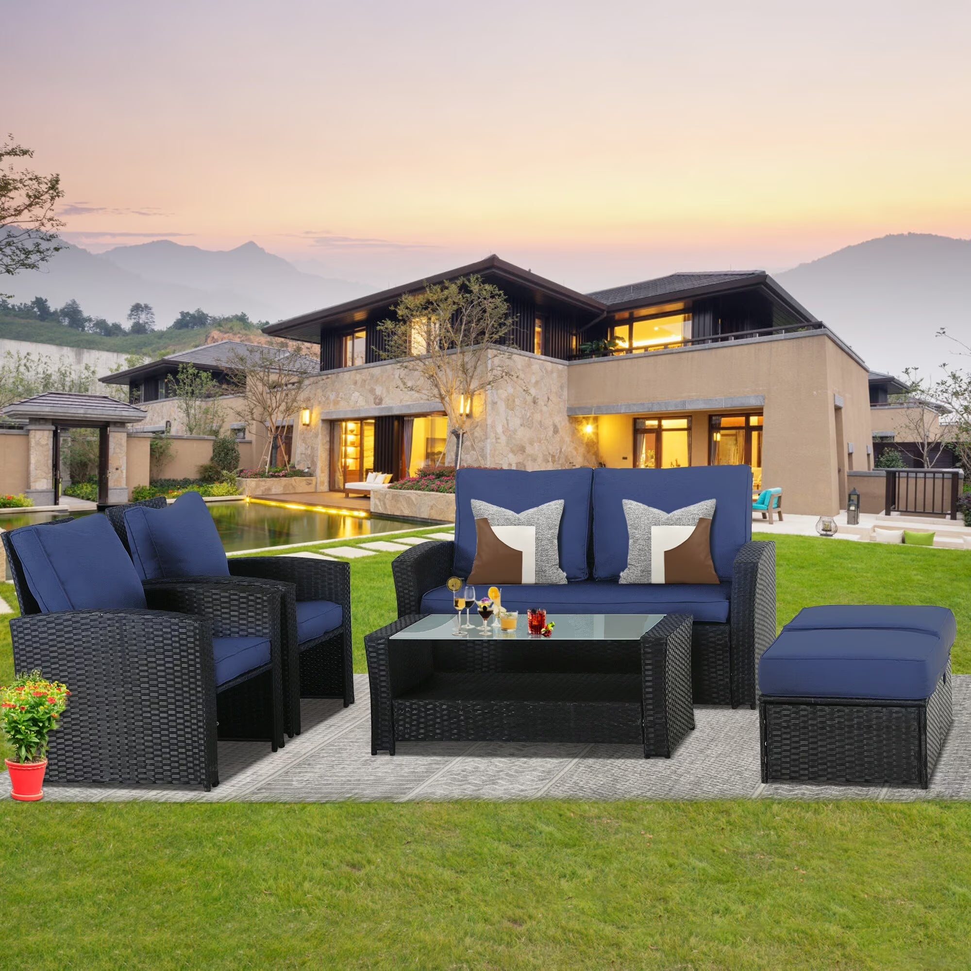 6-piece Rattan Wicker Outdoor Sectional Sofa I37983