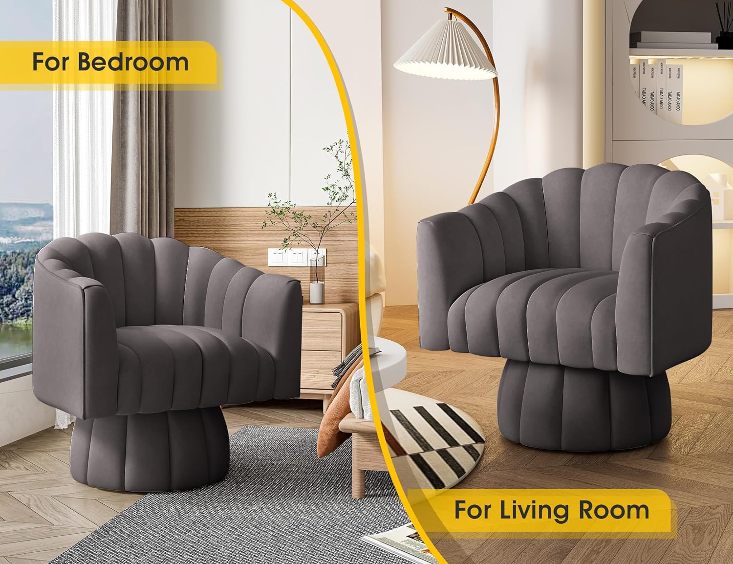 Grey Velvet Swivel Barrel Accent Sofa Chair E789415