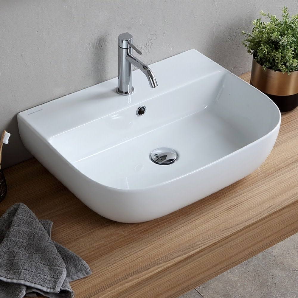 White Three Hole Bathroom Sink B7372