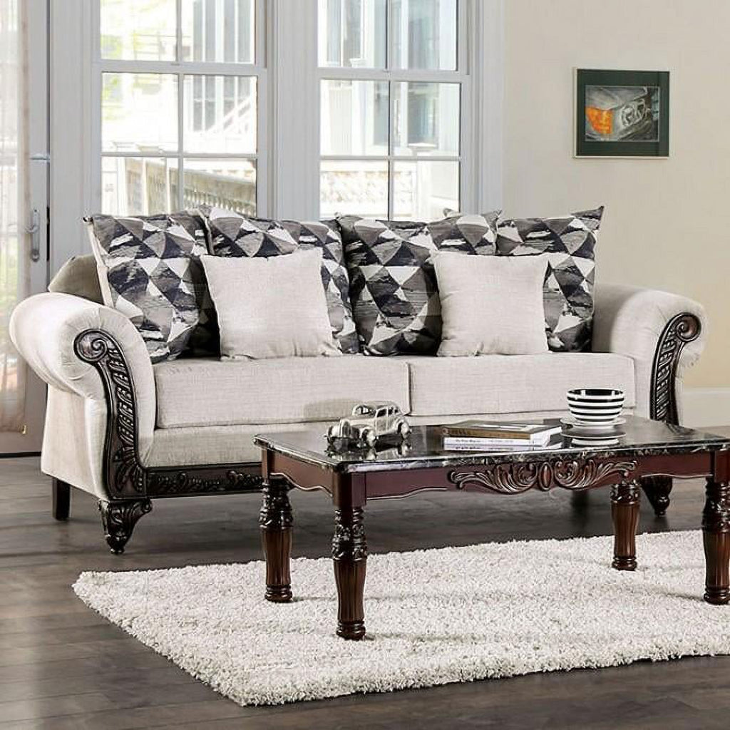 Walnut Light Gray Chenille Sofa and Loveseat K441557