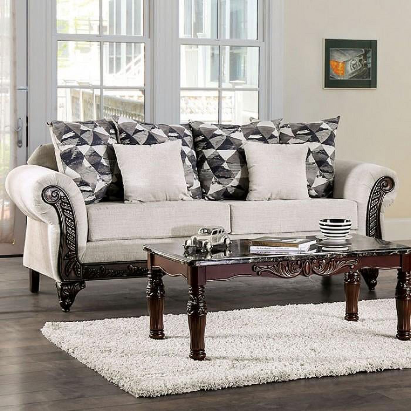 Walnut Light Gray Chenille Sofa and Loveseat K441557