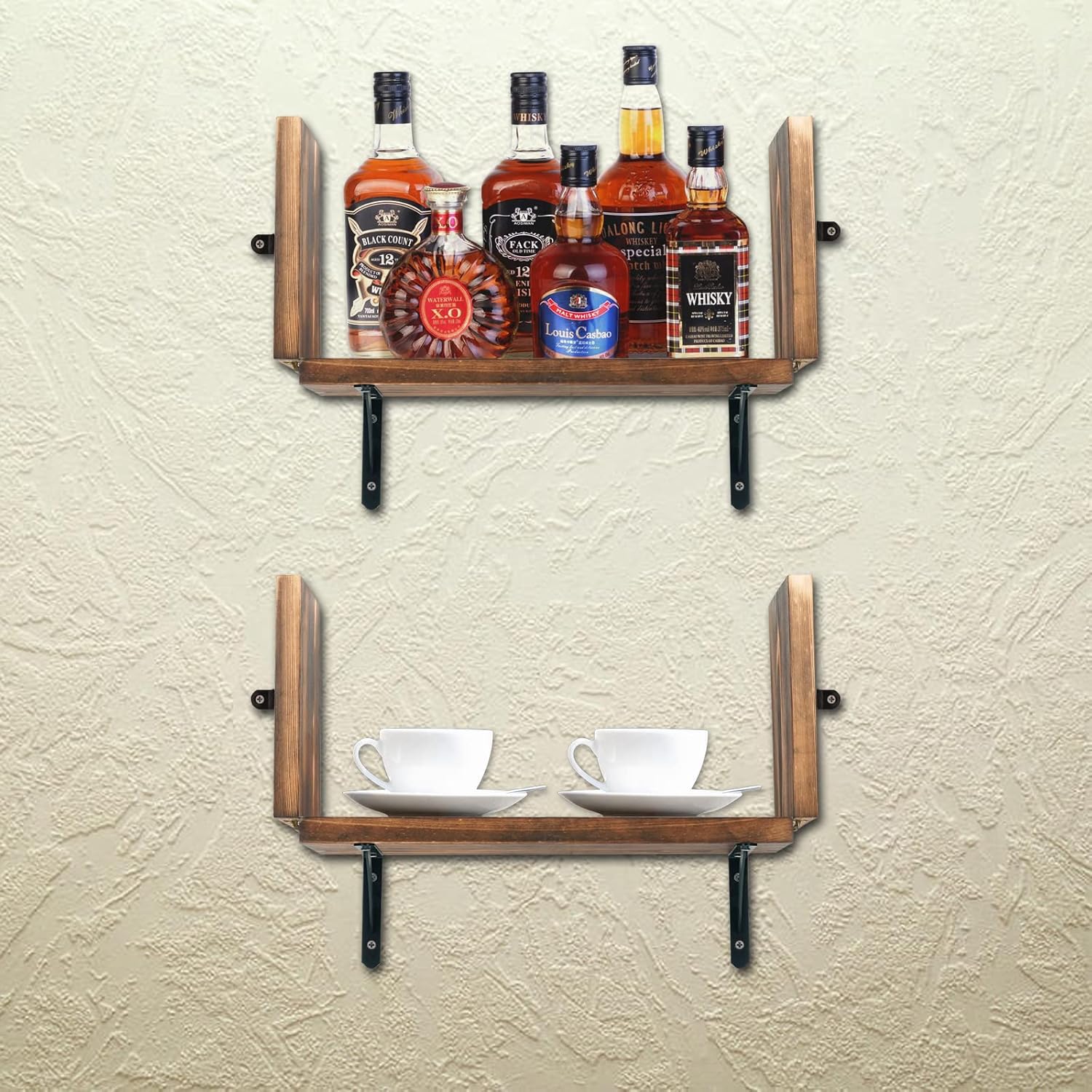 Folding Wood Floating Shelves Wall Mounted Set of 2, Rustic Wood Wall Decor Storage Shelves, 6x31.5x0.75 Inches I75976