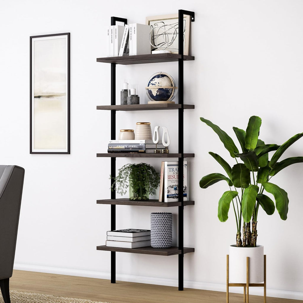 White/Gold 5-Shelf Ladder Bookcase P179