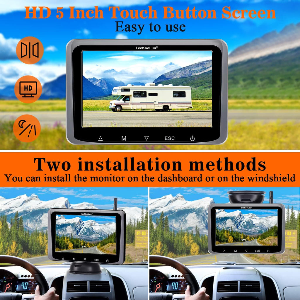 Wireless Backup Camera HD 1080P 5 Inch Monitor Touch Key Screen WiFi Rear View System Two Channels V79845