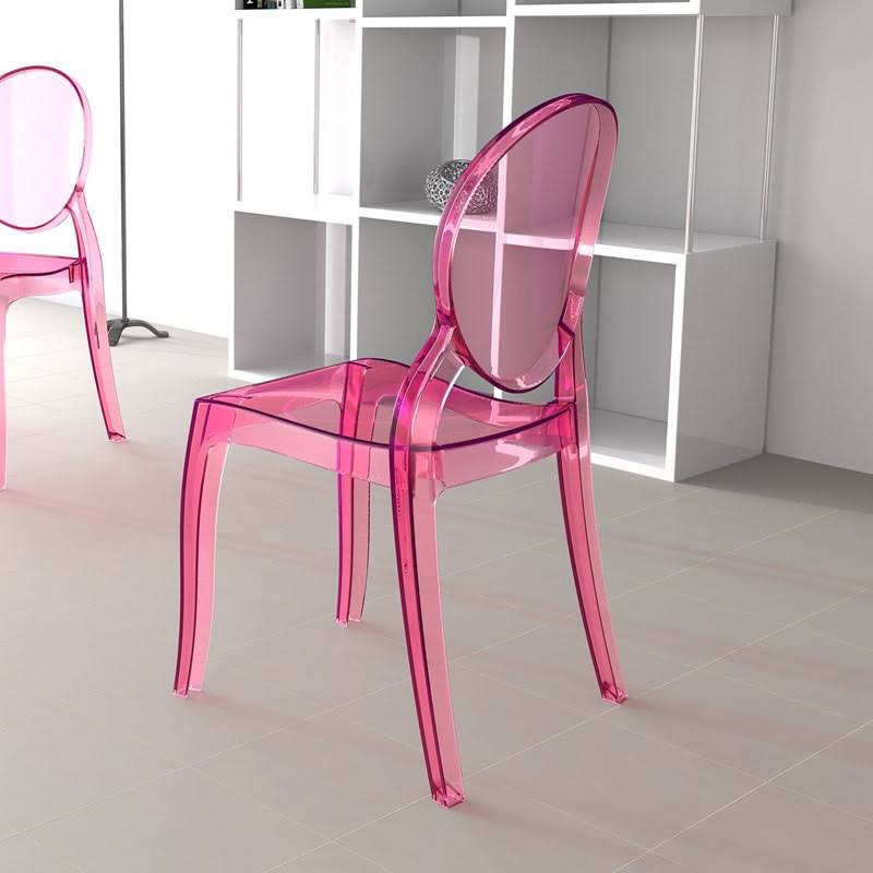 Transparent Pink Polycarbonate Dining Chair, Set of 2 V5696