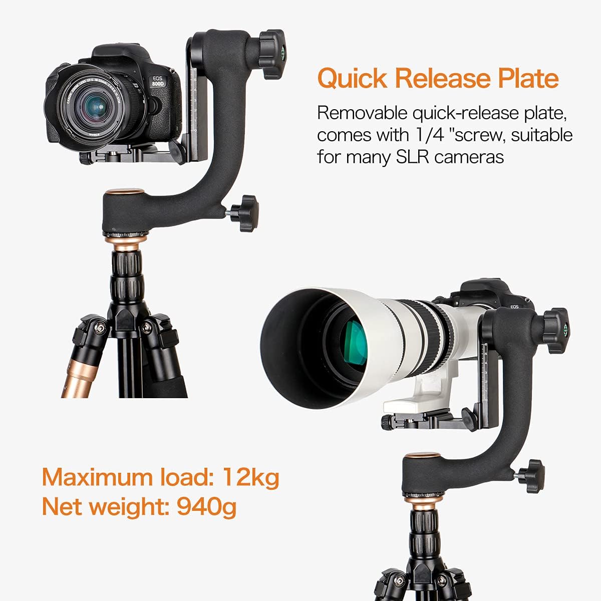 Q45 Gimbal Head Heavy Duty Metal Gimbal Tripod Head with Arca-Type Quick Release Plate and Bubble Level for DSLR Cameras up to 26lbs/12kg O242435