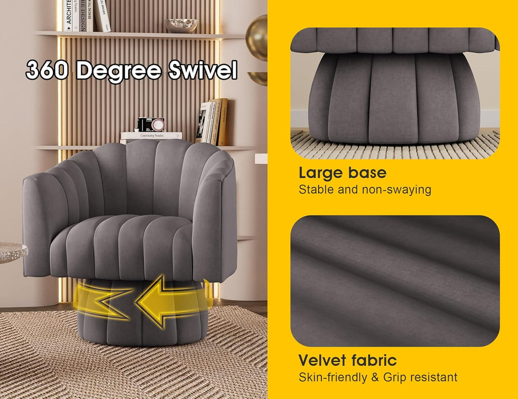 Grey Velvet Swivel Barrel Accent Sofa Chair E789415