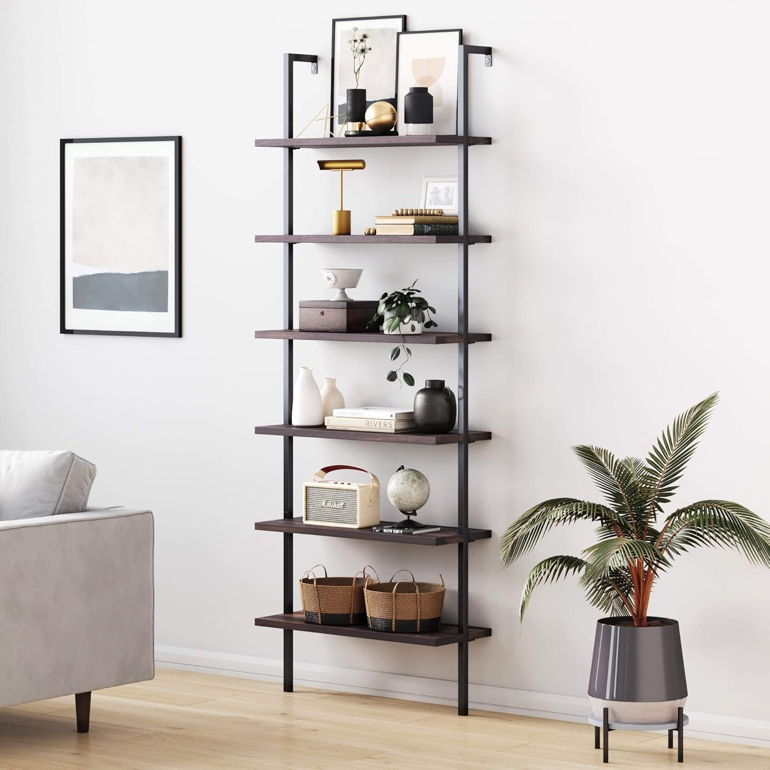 White/Gold 5-Shelf Ladder Bookcase P179