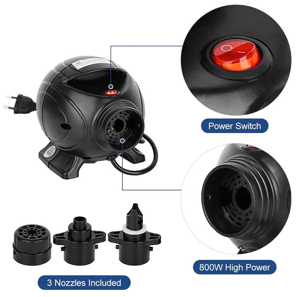 Portable 800W Electric Air Pump Inflator Deflator with 3 Nozzles P85309