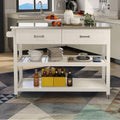 White Kitchen Island with Stainless Steel Top and 2 Drawers I19382
