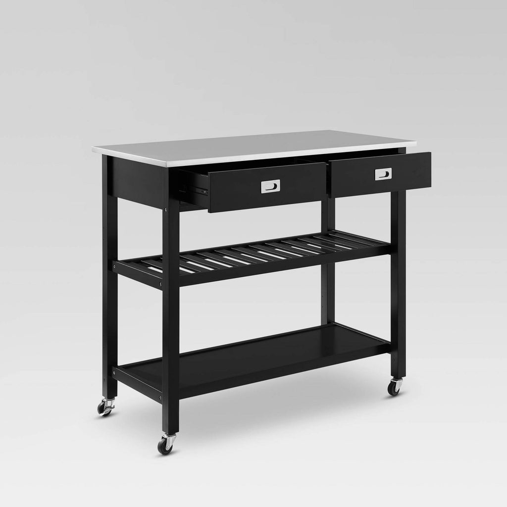 Black Stainless Steel Top Kitchen Island Cart X44438
