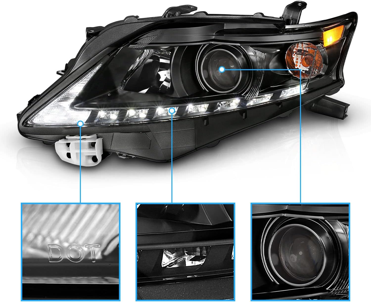 Black Projector Replacement Headlights LED Bar Set Q7682