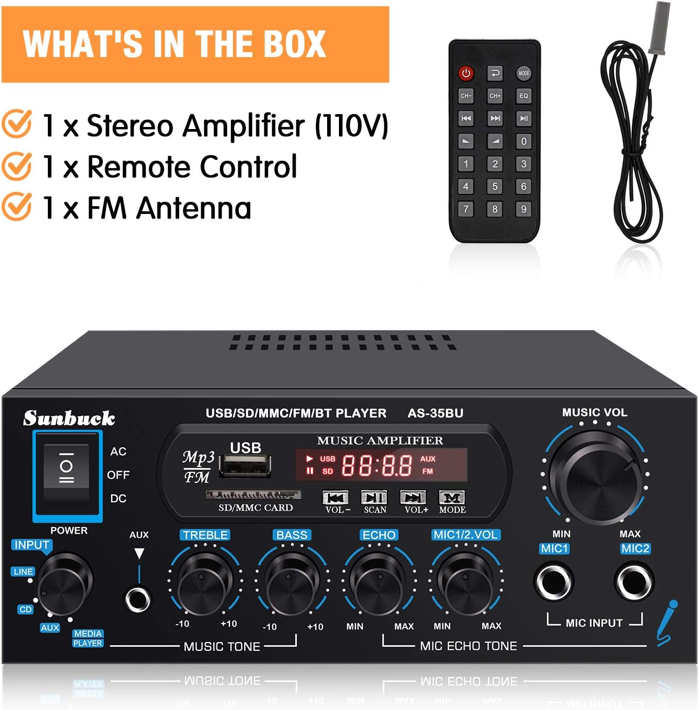 200W Wireless Bluetooth Stereo Amplifier Receiver with USB FM Radio Remote Control D1660