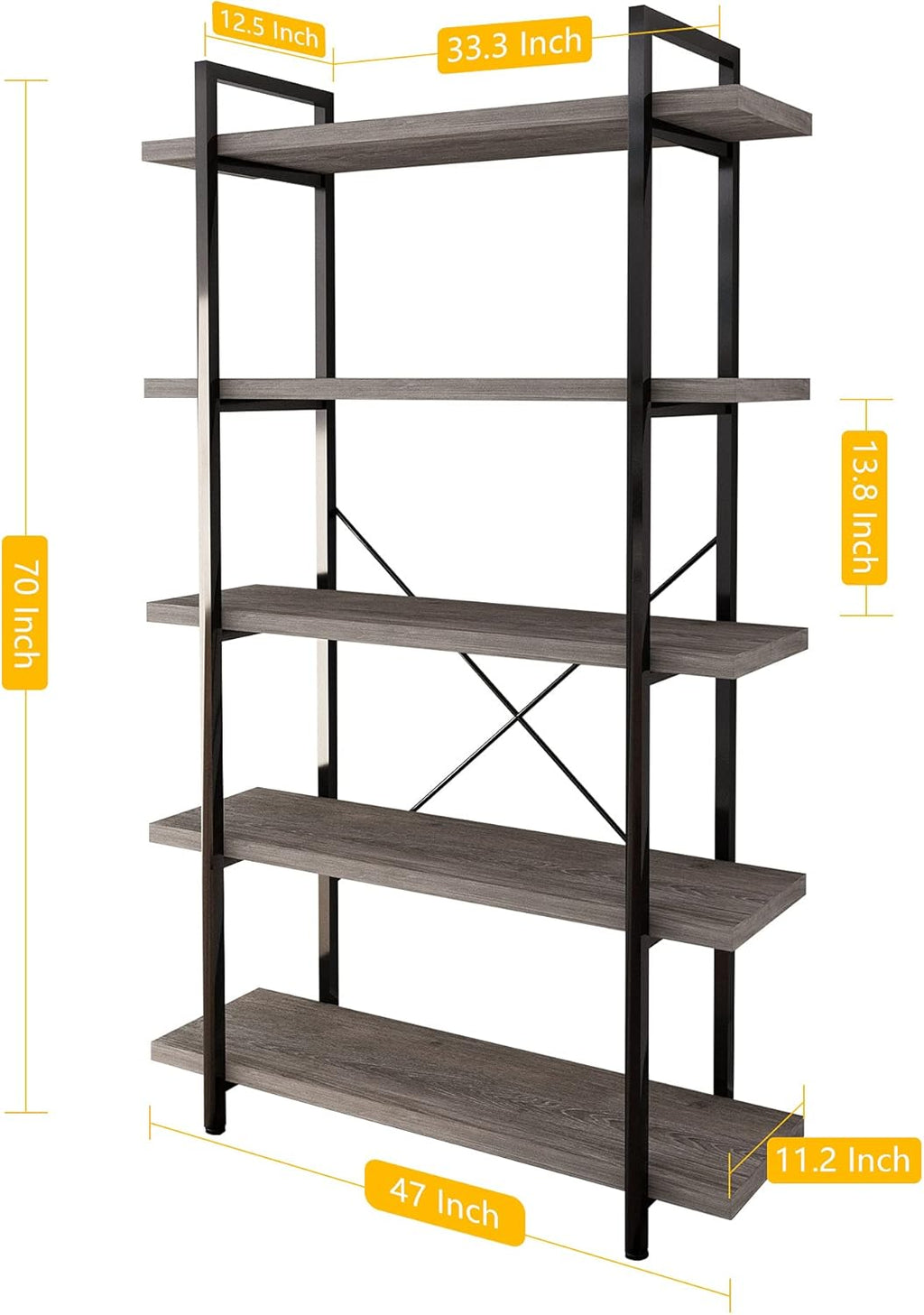 Gray Oak 4-Tier Metal and Wood Bookshelf F216568