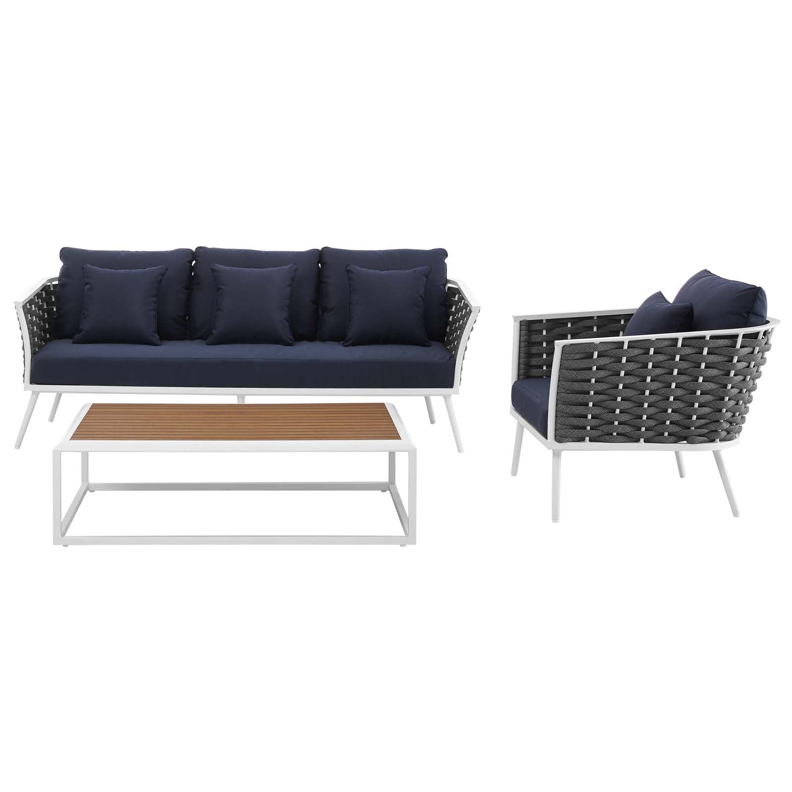 White Navy 3 Piece Aluminum Outdoor Sectional Sofa Set J91308