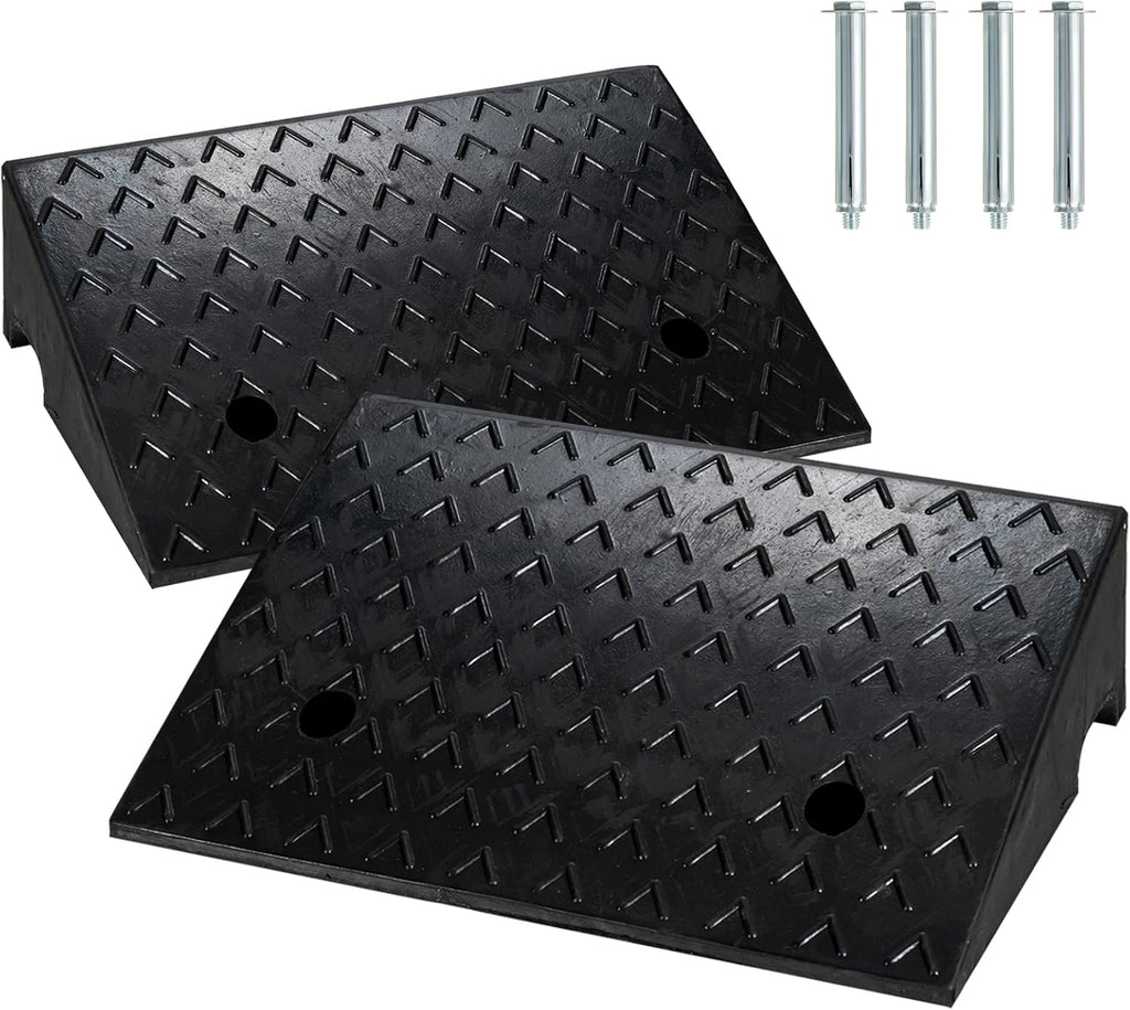 6” Rubber Curb Ramps 2PCS, Heavy Duty 22° Driveway Ramps with 4 Expansion Bolts & Predrilled Holes, Anti-Slip Surface, 6,800 lbs Load Capacity Q845018
