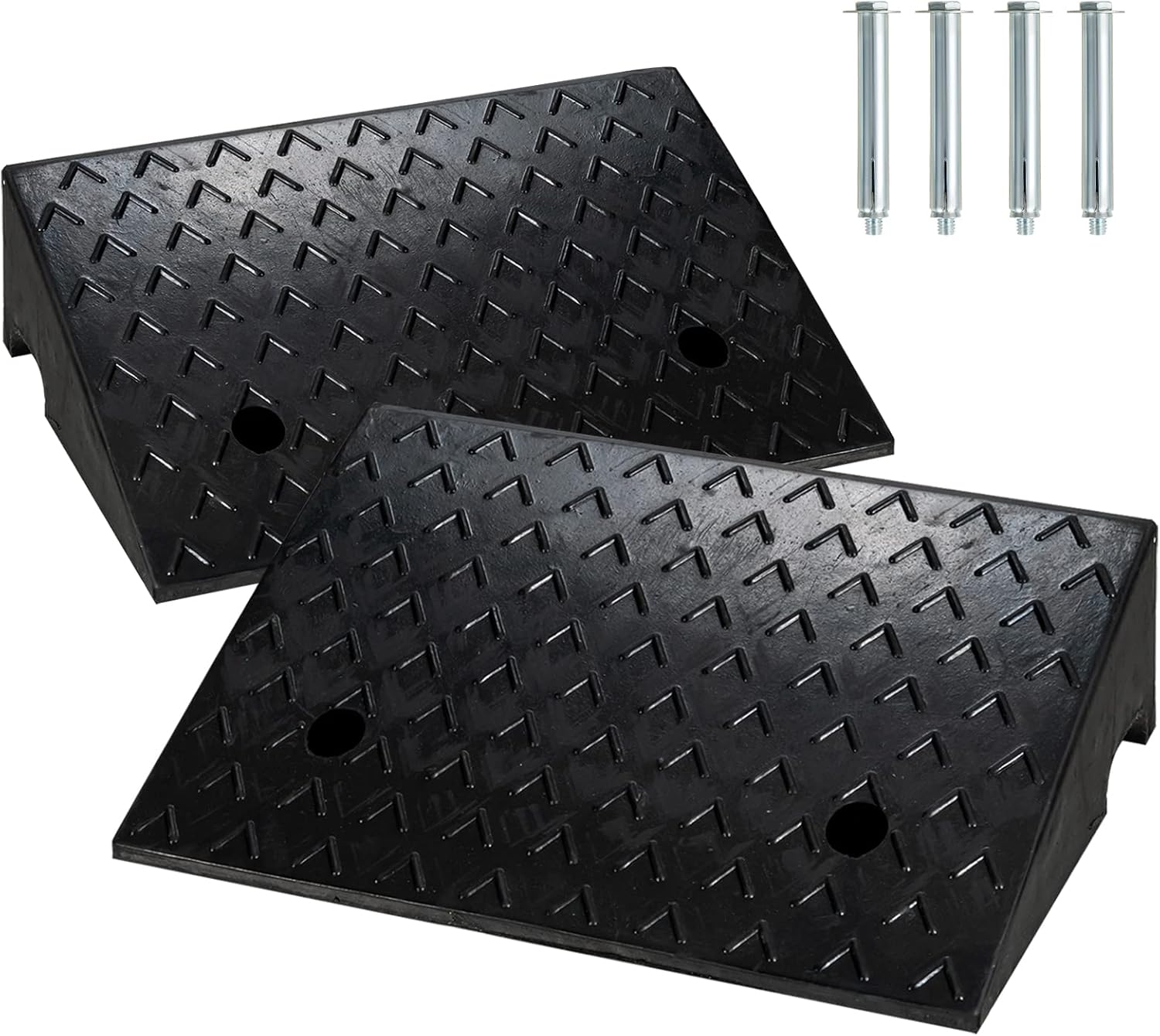 6” Rubber Curb Ramps 2PCS, Heavy Duty 22° Driveway Ramps with 4 Expansion Bolts & Predrilled Holes, Anti-Slip Surface, 6,800 lbs Load Capacity Q845018