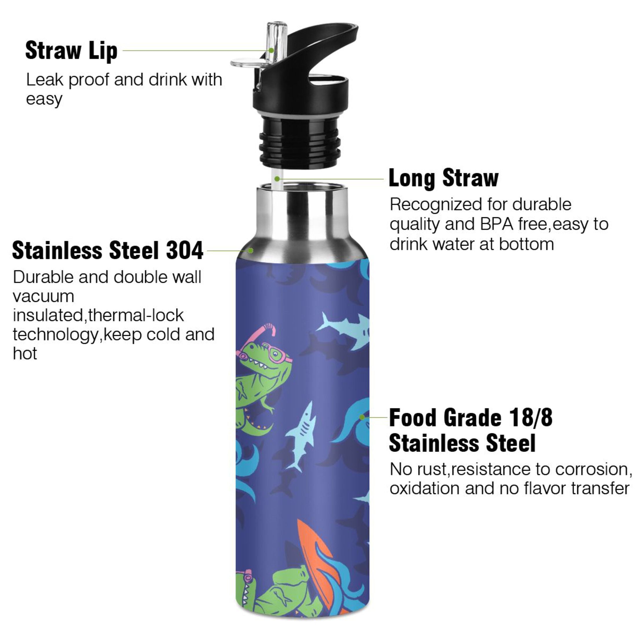 Stainless Steel Insulated Thermos Vacuum Flask Water Bottle with Straw Lid C9119