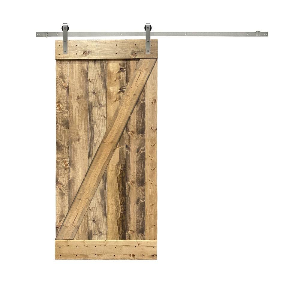 24 in. x 84 in. Weather Gray Stained Solid Knotty Pine Wood Interior Sliding Barn Door with Sliding Hardware Kit Q346359