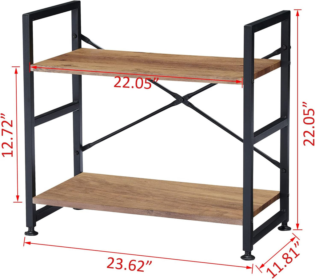 Vintage Brown 4 Tier Wood Bookshelf with Metal Frame E71328