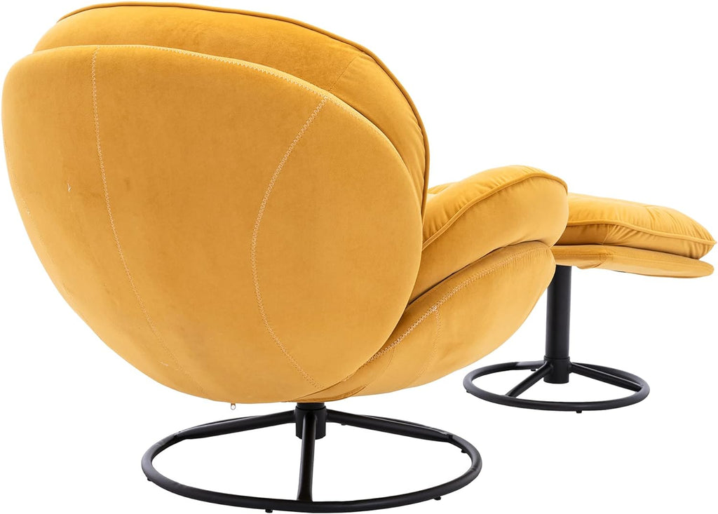 Yellow Velvet Lounge Chair with Ottoman P400