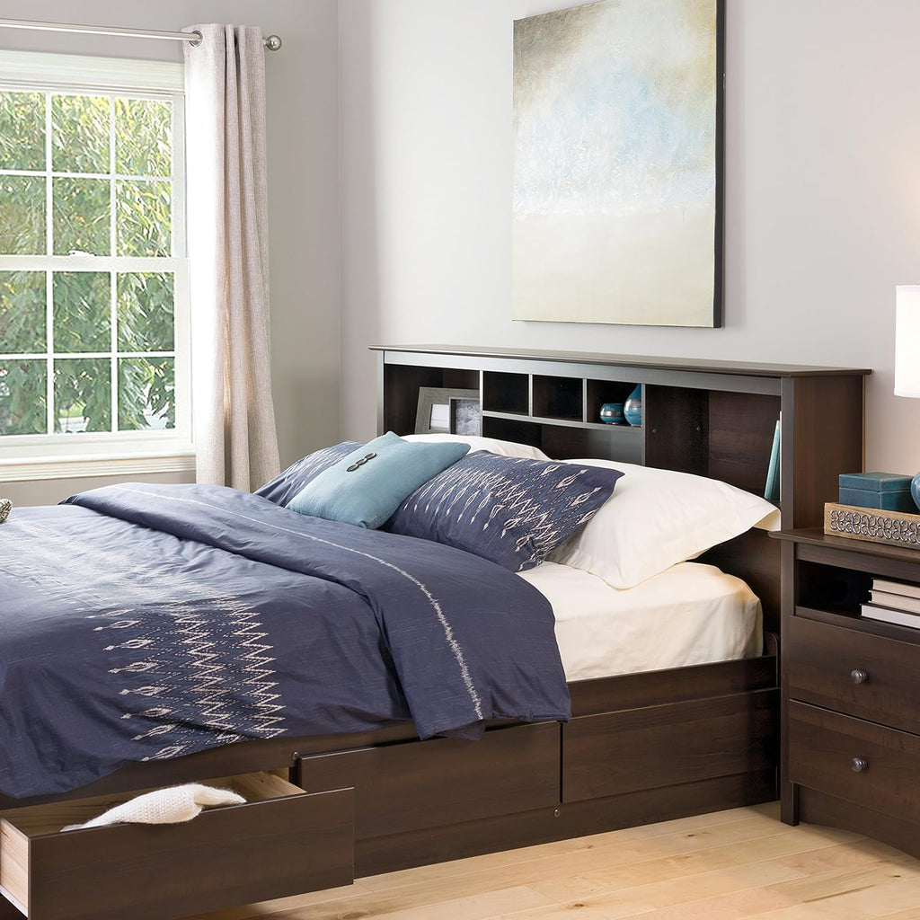 King Bookcase Headboard, Espresso, 5 Drawer Chest N921844