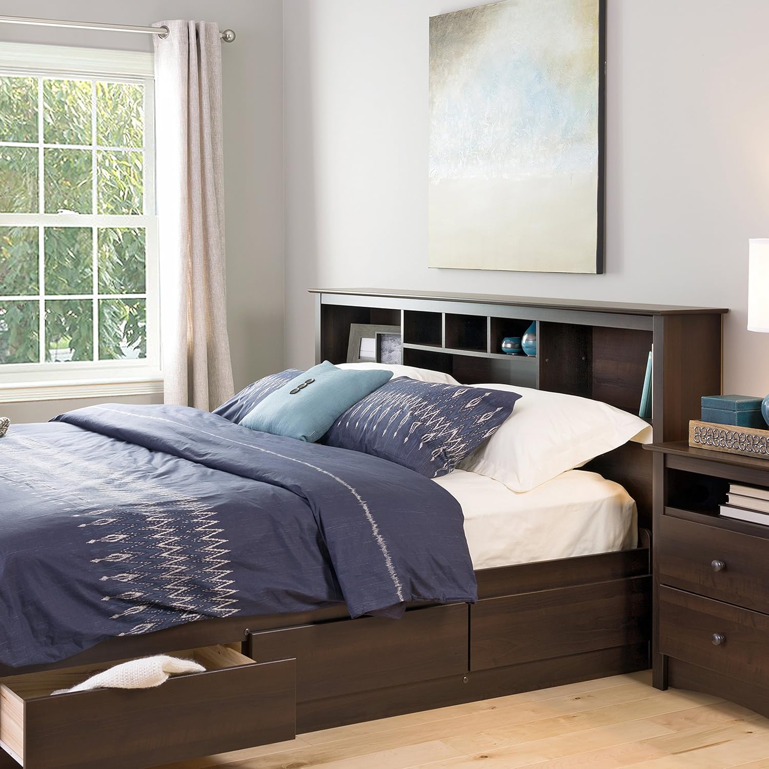 King Bookcase Headboard, Espresso, 5 Drawer Chest N921844