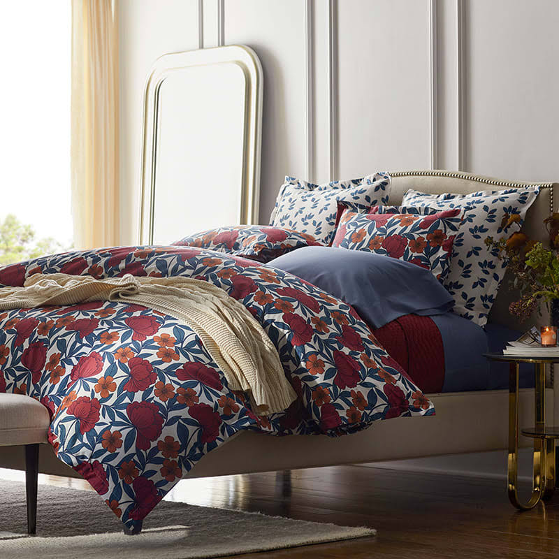 Red Multi Cotton Sateen Duvet Cover, Twin O338