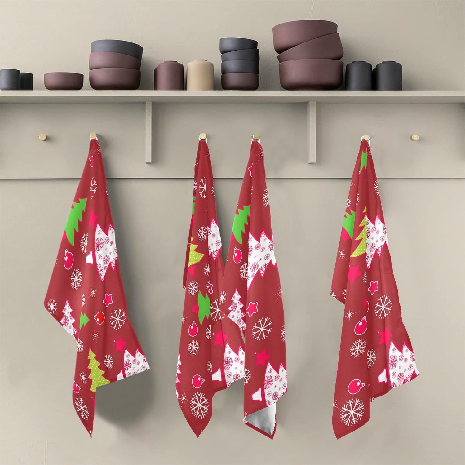 Red Green Kitchen Towels Set of 6 Dishcloths 28'' x 18'' I834