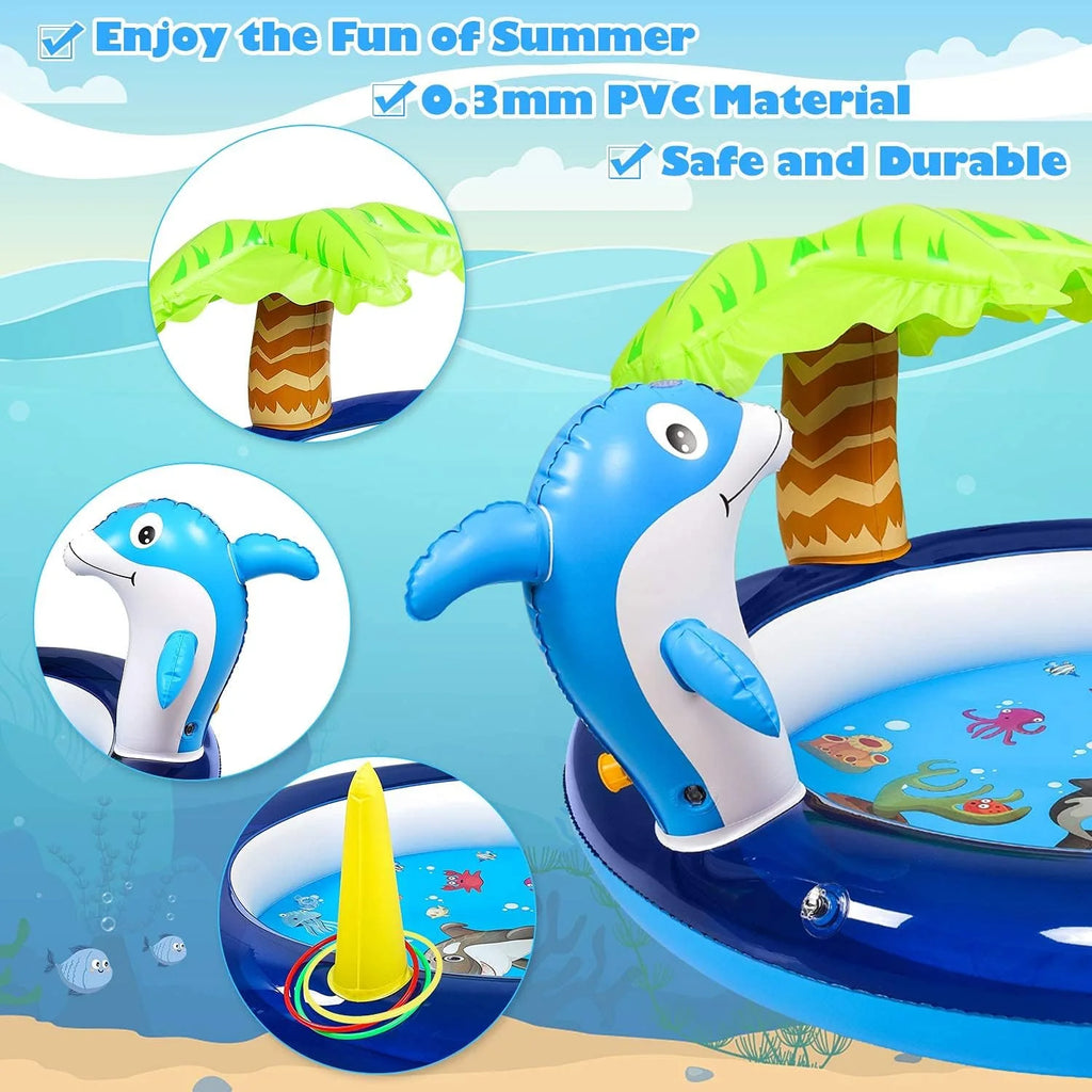 Blue Inflatable Swimming Pool with Dolphin Sprinklers Q4108