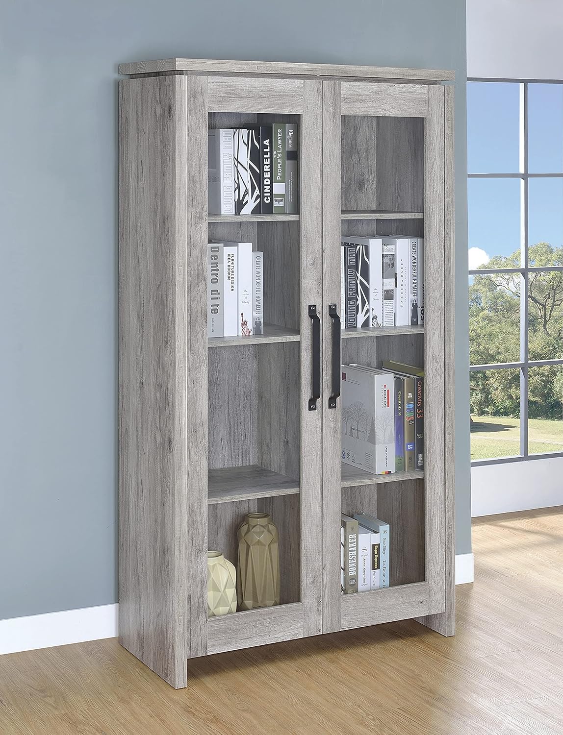 2-door Curio Cabinet Grey Driftwood and Clear P239085