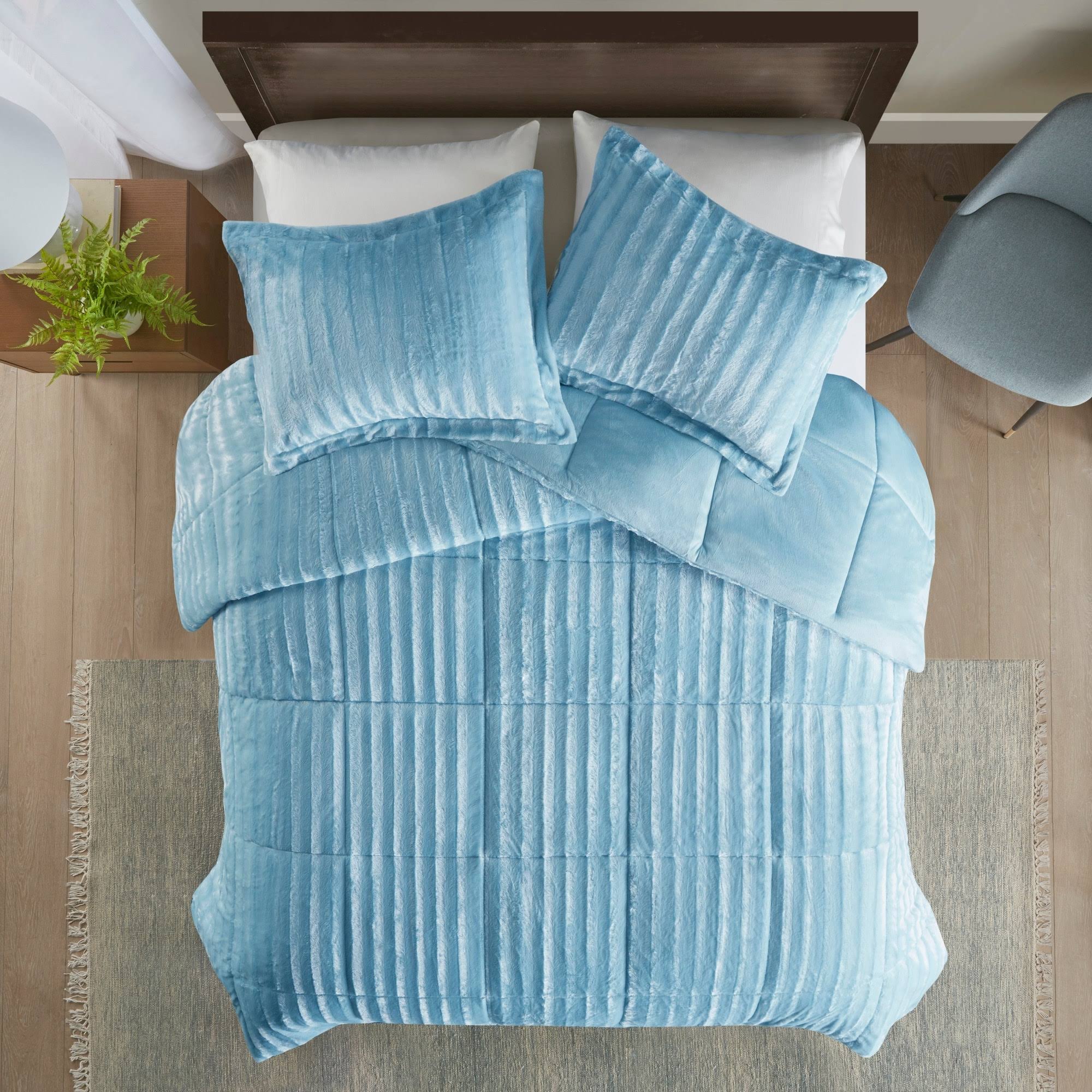 Black King/Cal King Faux Fur Comforter Mini Set U4296