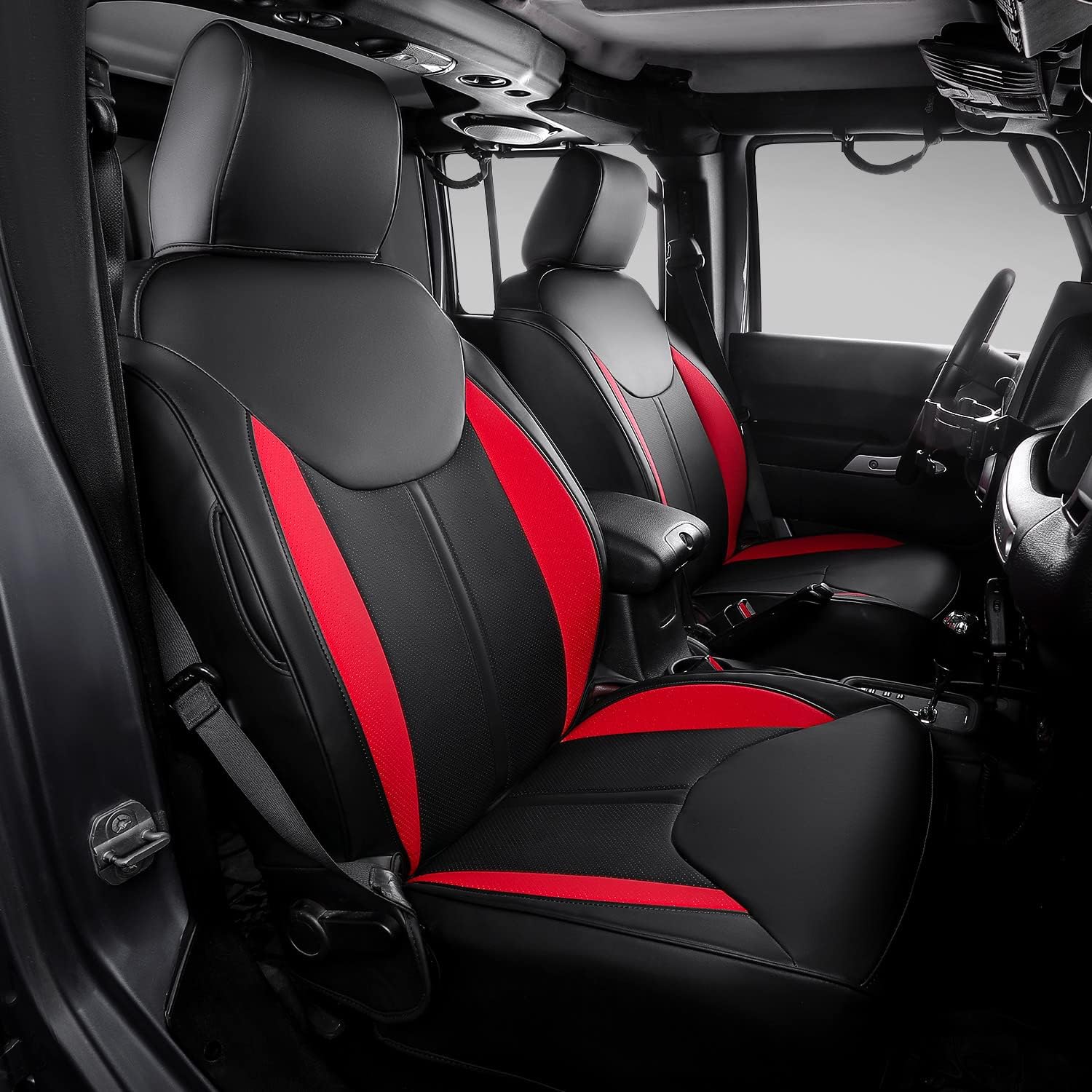 Red PU Leather Front and Back Seat Covers for Jeep Wrangler JK 4 Door D815525