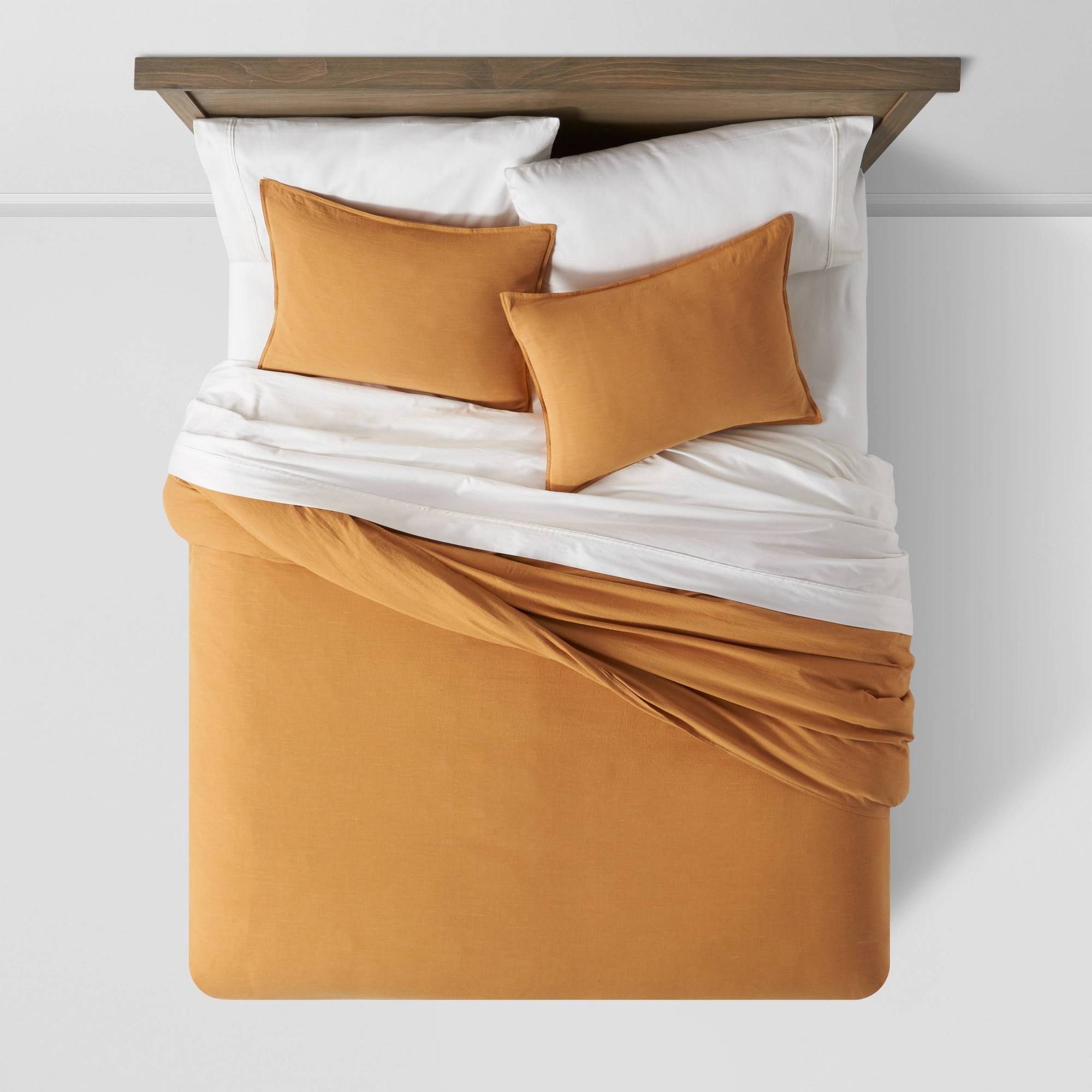 3PC California King Cotton Linen Duvet & Sham Set Mustard B897