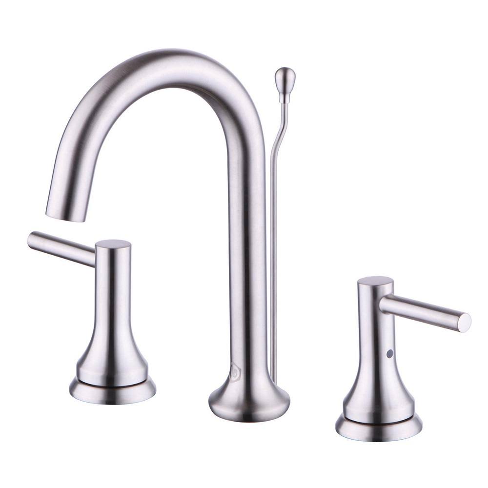 Brushed Nickel 8 inch Widespread Bathroom Faucet with Pop-Up Drain I9055