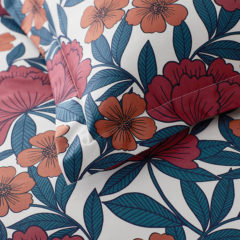 Red Multi Cotton Sateen Duvet Cover, Twin O338
