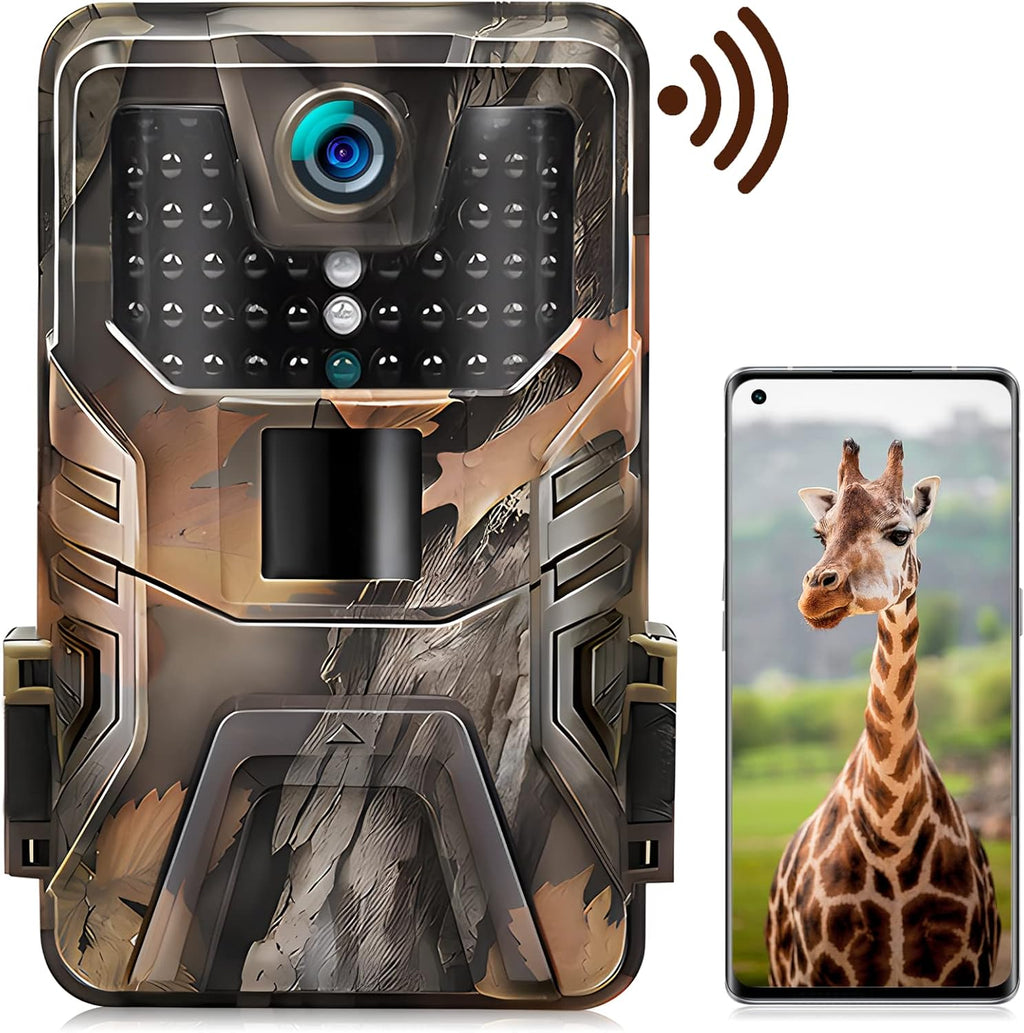 4K 30MP WiFi Trail Camera with No Glow Night Vision IP66 Waterproof (64G SD Card) T1408