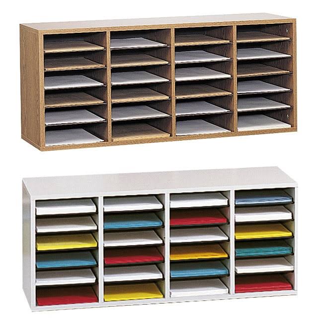 Grey 24-Compartment Wood Literature Sorter A2947