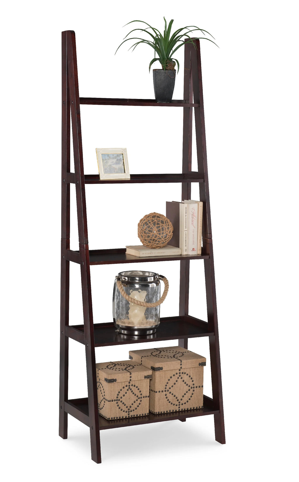 5-Shelf Ladder Bookcase, 72" Height, Espresso Finish N402