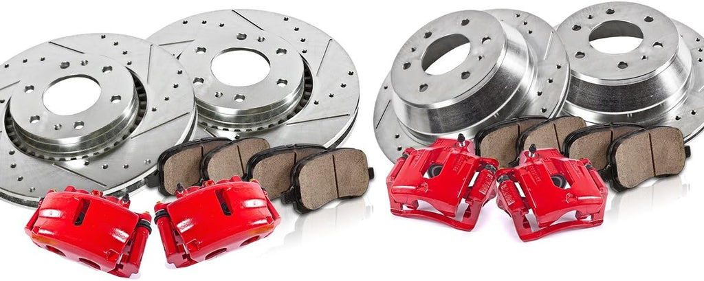 Powder Coated Red Calipers Rotors Ceramic Pads Kit S145