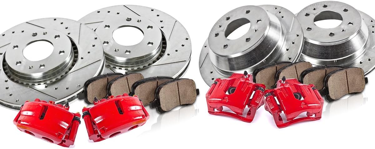 Powder Coated Red Calipers Rotors Ceramic Pads Kit S145